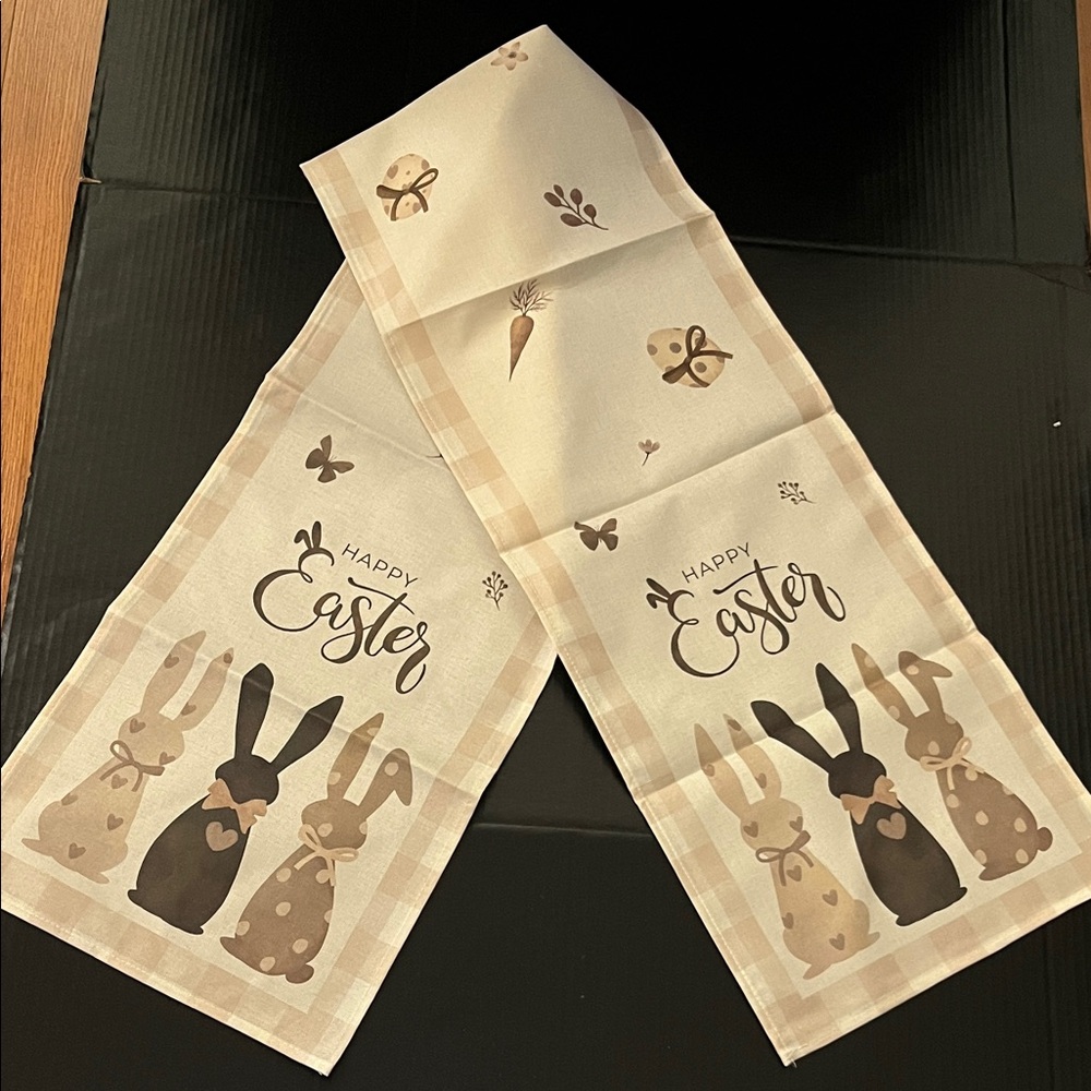 Charming Easter Bunny Table Runner - Brown and Cream